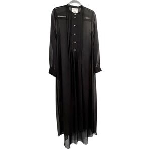SEMICOUTURE 01 Black Sheer Maxi Pleated Button-Up Long Sleeve Dress $450 MSRP